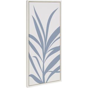 image:imageKate and Laurel Sylvie Mid Century Retro Jungle Botanical Light Blue Framed Canvas Wall Art by The Creative Bunch Studio 18x40 White Minimalist Plant Leaf Art for Wall