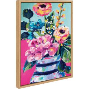 image:imageKate and Laurel Sylvie Miss Mabels Summer Bouquet Framed Canvas Wall Art by Rachel Christopoulos 18x24 Natural Colorful Flower Art for WallNatural