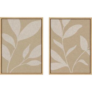 image:imageKate and Laurel Sylvie Modern Neutral Botanical Abstract Print No 2 and 3 Neutral Linen Framed Canvas Wall Art Set by The Creative Bunch Studio 2 Piece 18x24 Natural Muted Tone Simple Art