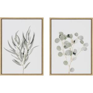 image:imageKate and Laurel Sylvie Neutral Botanical Prints 1 and 2 Framed Canvas Wall Art by The Creative Bunch Studio 2 Piece 18x24 Natural Decorative Botanical Art for WallNatural