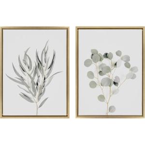 image:imageKate and Laurel Sylvie Neutral Botanical Prints 1 and 2 Framed Canvas Wall Art by The Creative Bunch Studio 2 Piece 18x24 Natural Decorative Botanical Art for WallGold