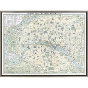 image:imageKate and Laurel Sylvie Nouveau Plan De Paris Monumental Map Framed Canvas Wall Art by Corinna Buchholz of Piddix 28x38 Gray
