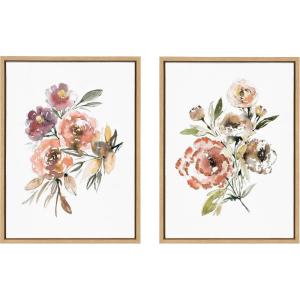 image:imageKate and Laurel Sylvie Peach Roses and Floral Bouquet Muted Framed Canvas Wall Art Set by Sara Berrenson 2 Piece 18x24 Natural Soft Flower Bouquet Art for Wall