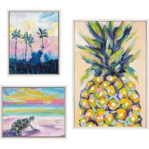 image:imageKate and Laurel Sylvie Pineapple Study No 2 Apache Junction Sunset and Sunset Sea Turtle Framed Canvas Wall Art Set by Rachel Christopoulos 3 Piece Set White Colorful Tropical Beach Art for Wall