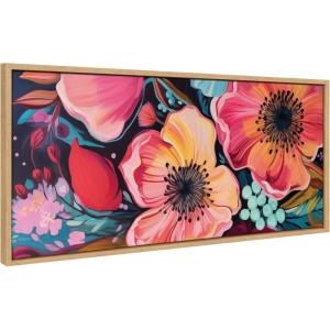 image:imageKate and Laurel Sylvie Preppy Boho Aesthetic Colorful Floral Group Framed Canvas Wall Art by The Creative Bunch Studio 18x40 Bright Gold Bright Colorful Flower Art for WallNatural