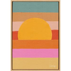 image:imageKate and Laurel Sylvie Sunset Waves Framed Canvas Wall Art by Cat Coquillette 18x24 Natural Colorful Art for WallNatural