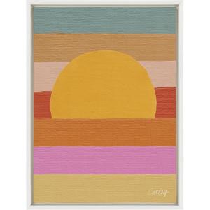 image:imageKate and Laurel Sylvie Sunset Waves Framed Canvas Wall Art by Cat Coquillette 18x24 Natural Colorful Art for WallWhite