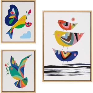 image:imageKate and Laurel Sylvie The Family Tree Bird of Peace and Peace Dove Framed Canvas Wall Art Set by Rachel Lee of My Dream Wall 3 Piece Set Natural MidCentury Colorful Animal Art for Wall