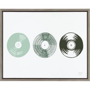image:imageKate and Laurel Sylvie Three Records Framed Canvas Wall Art by Statement Goods 18x24 Gray Boho Chic Music Decor