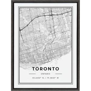image:imageKate and Laurel Sylvie Toronto Modern Map Framed Canvas Wall Art by Jake Goossen 18x24 Gray Decorative Map Art for Wall