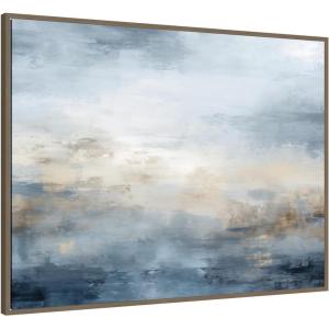 image:imageKate and Laurel Tonal Abstract Oceanic Nautical Serenity Blue Horizontal Framed Canvas Wall Art by The Creative Bunch Studio 42 x 32 Sylvie Dark Gold Coastal Abstract Beach Landscapes Art for Wall