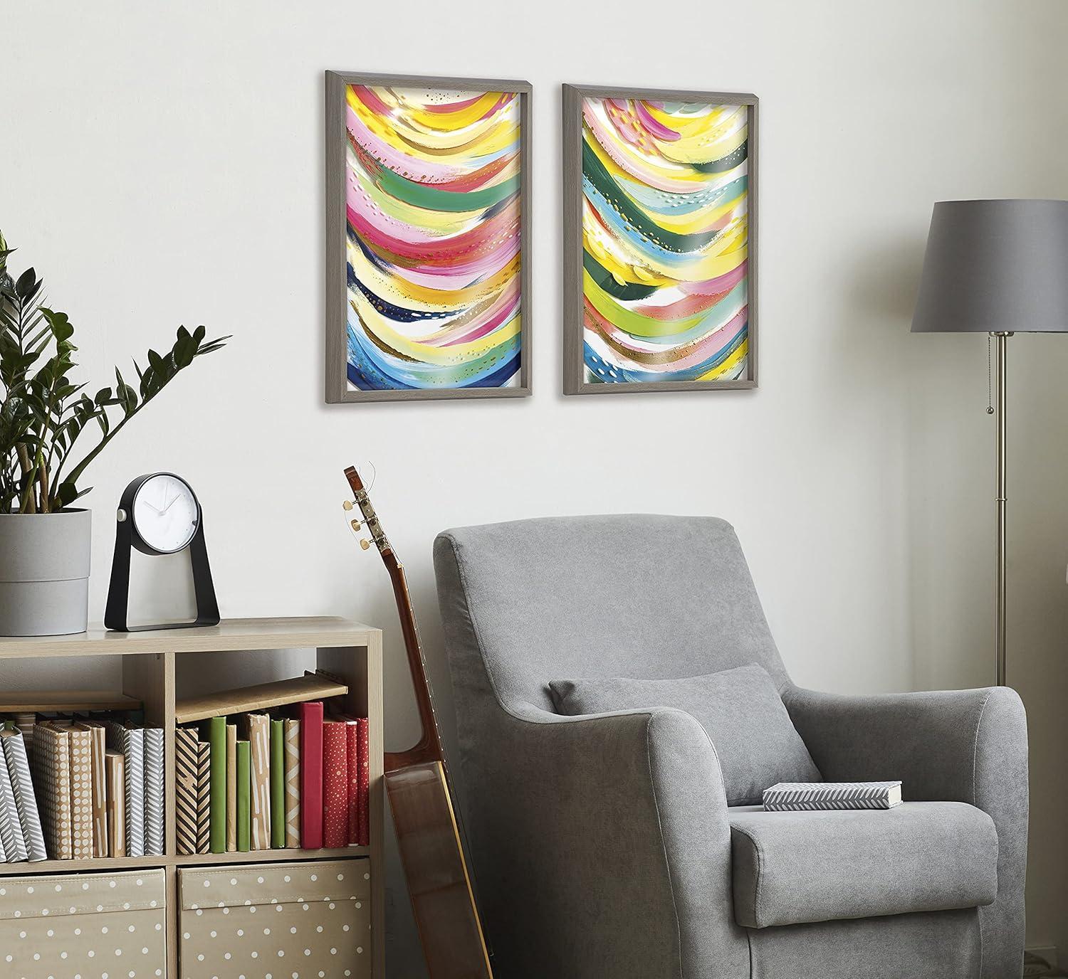 image:imageKate and Laurel Blake Brushstroke 120 Framed Printed Glass Wall Art by Jessi Raulet of Ettavee 18x24 Gray Decorative Colorful Abstract Art Print for Wall
