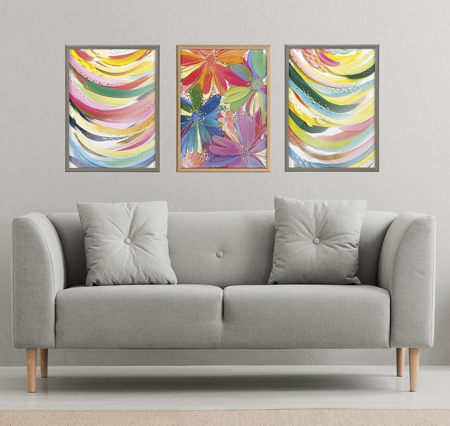 image:imageKate and Laurel Blake Brushstroke 120 Framed Printed Glass Wall Art by Jessi Raulet of Ettavee 18x24 Gray Decorative Colorful Abstract Art Print for Wall