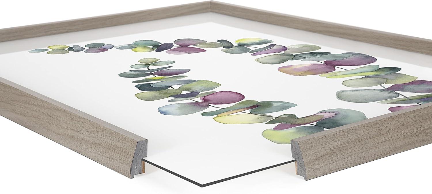 image:imageKate and Laurel Blake Eucalyptus 2 Branches Framed Printed Glass Wall Art by Emily Marie Watercolors 18x24 Gray Decorative Succulent Art for WallGray