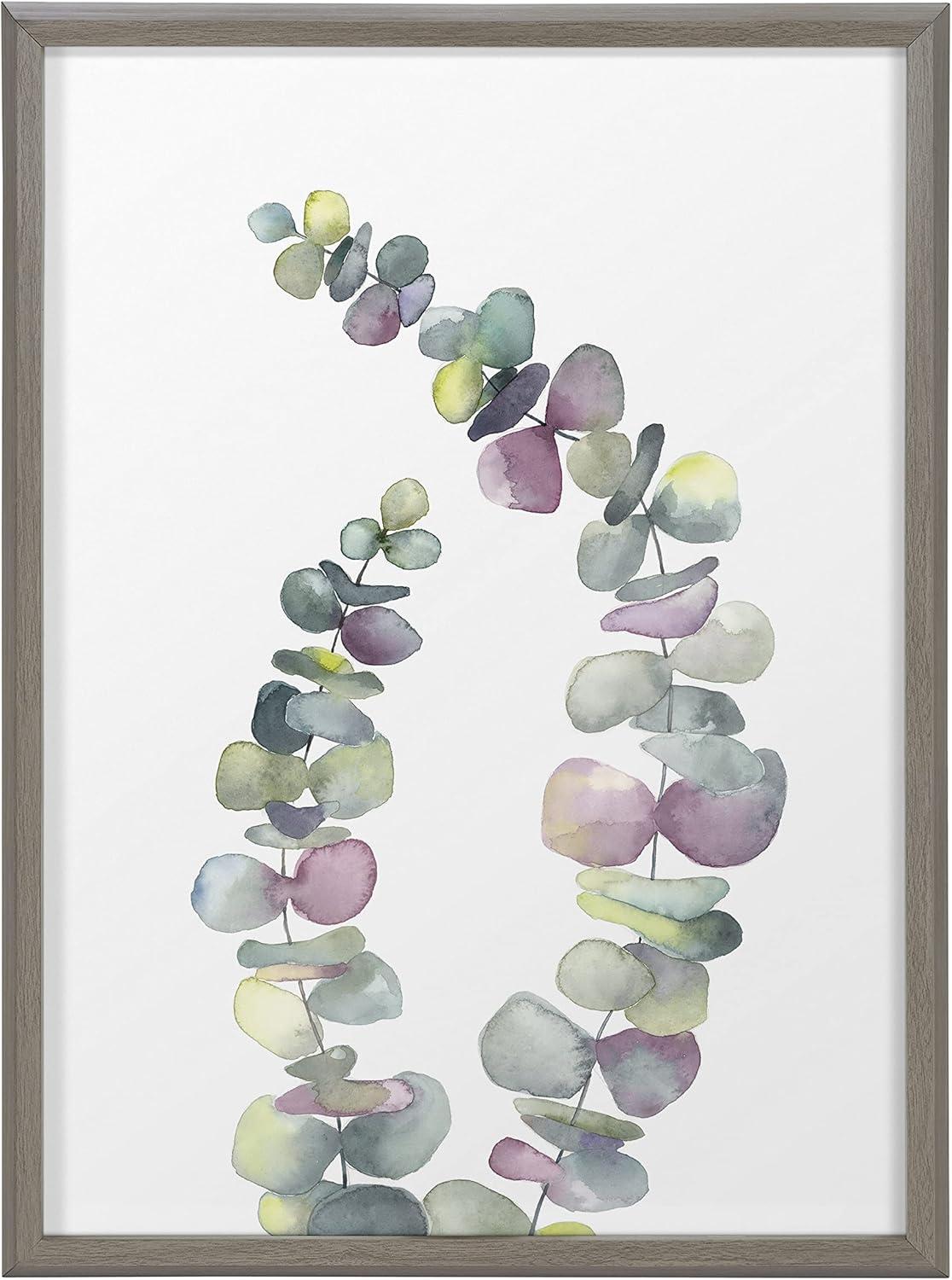image:imageKate and Laurel Blake Eucalyptus 2 Branches Framed Printed Glass Wall Art by Emily Marie Watercolors 18x24 Gray Decorative Succulent Art for WallGray