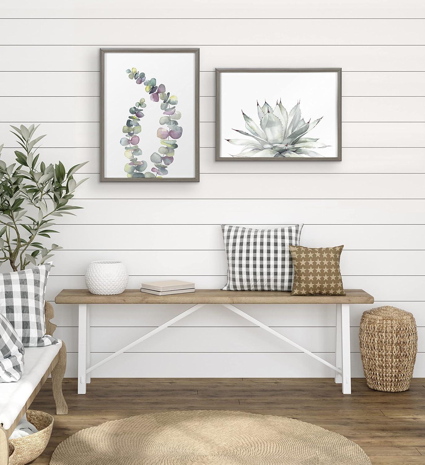 image:imageKate and Laurel Blake Eucalyptus 2 Branches Framed Printed Glass Wall Art by Emily Marie Watercolors 18x24 Gray Decorative Succulent Art for WallGray