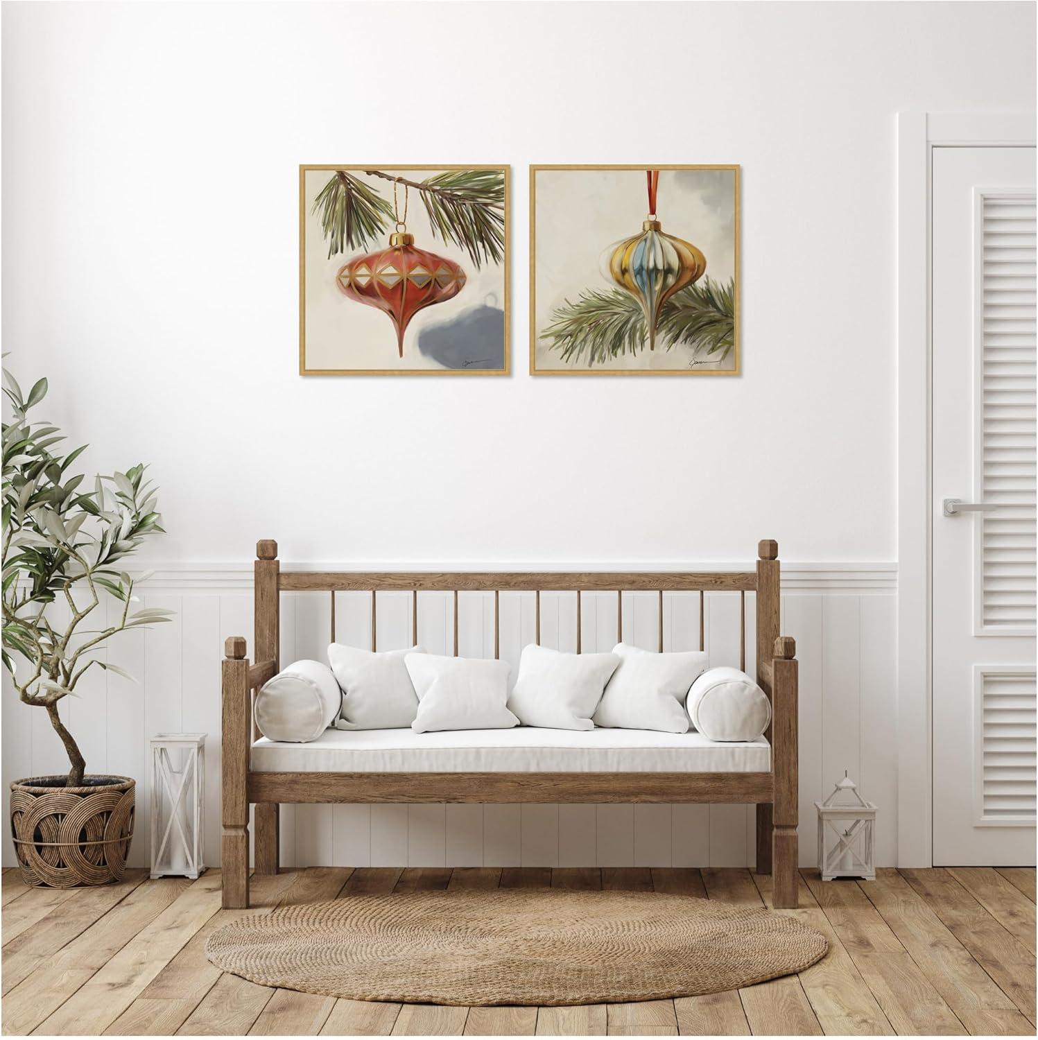 image:imageKate and Laurel Nostalgic Holiday 2 Piece Framed Canvas Wall Art Set by Mary Sparrow Sylvie Bright Gold Vintage Holiday Art for Wall Decor