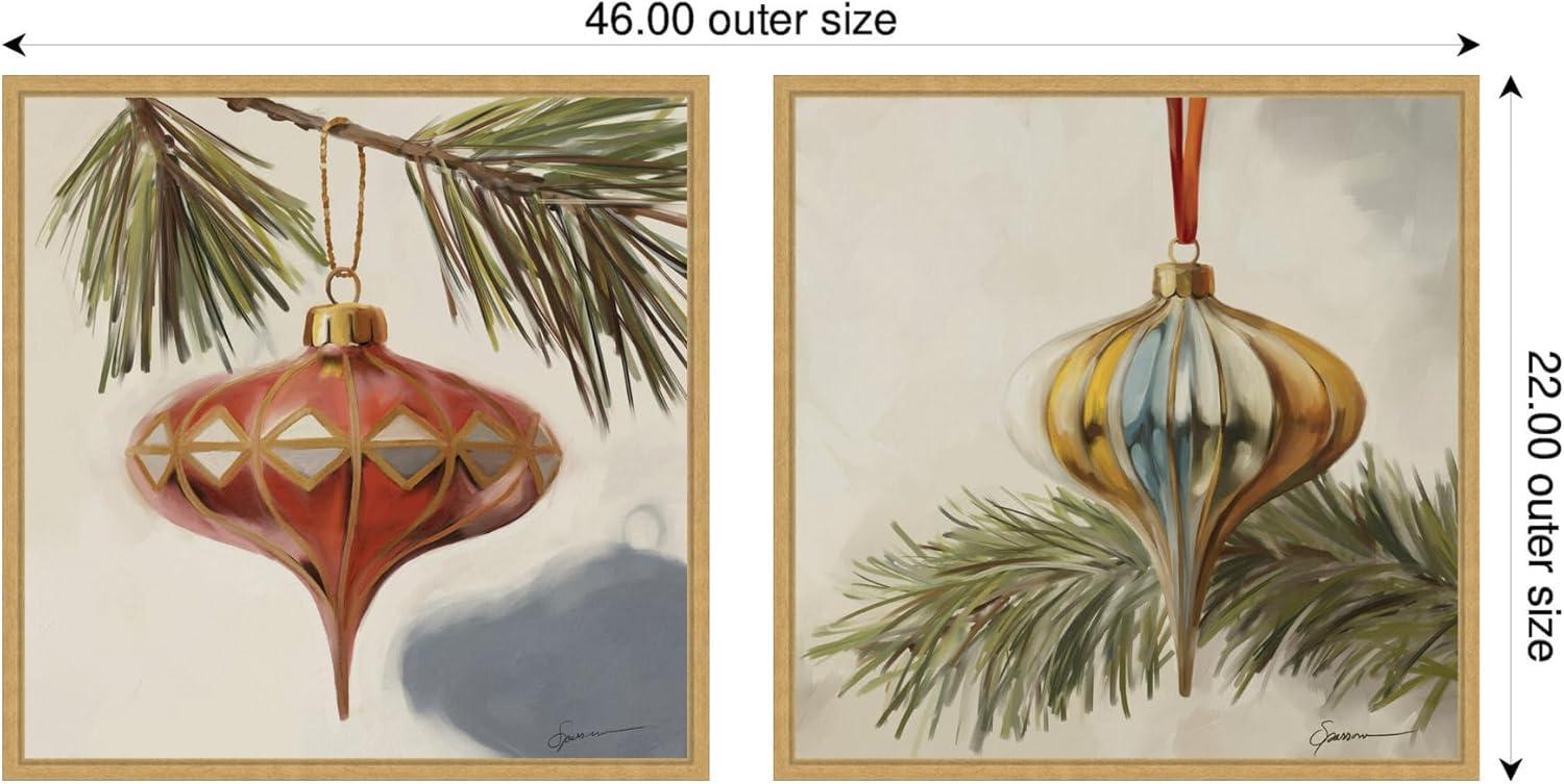 image:imageKate and Laurel Nostalgic Holiday 2 Piece Framed Canvas Wall Art Set by Mary Sparrow Sylvie Bright Gold Vintage Holiday Art for Wall Decor