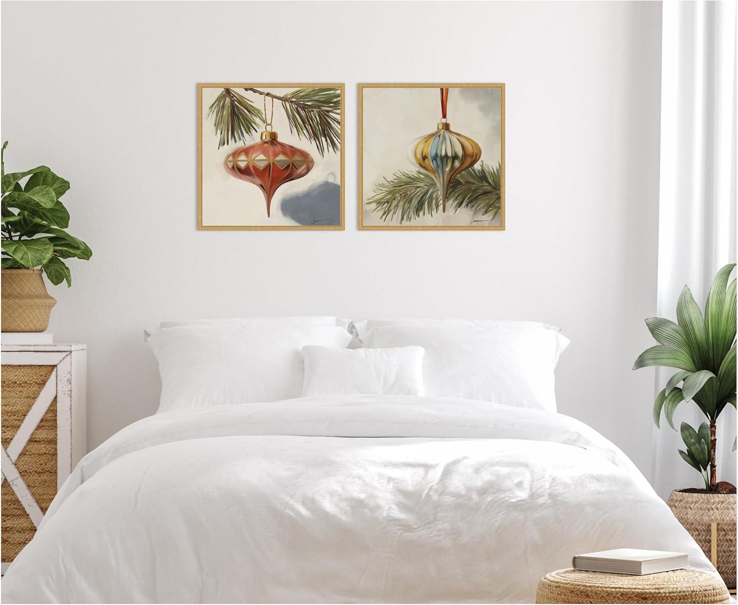 image:imageKate and Laurel Nostalgic Holiday 2 Piece Framed Canvas Wall Art Set by Mary Sparrow Sylvie Bright Gold Vintage Holiday Art for Wall Decor