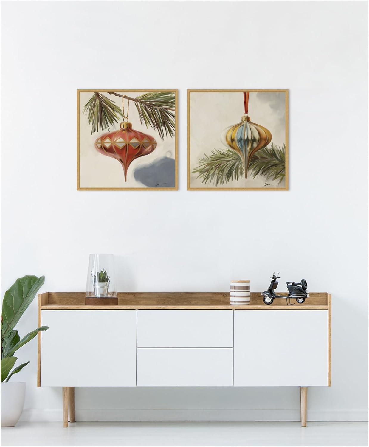 image:imageKate and Laurel Nostalgic Holiday 2 Piece Framed Canvas Wall Art Set by Mary Sparrow Sylvie Bright Gold Vintage Holiday Art for Wall Decor