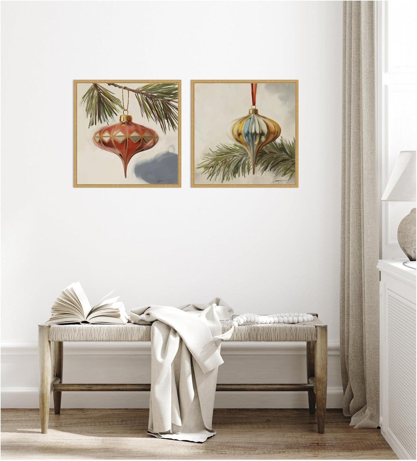 image:imageKate and Laurel Nostalgic Holiday 2 Piece Framed Canvas Wall Art Set by Mary Sparrow Sylvie Bright Gold Vintage Holiday Art for Wall Decor