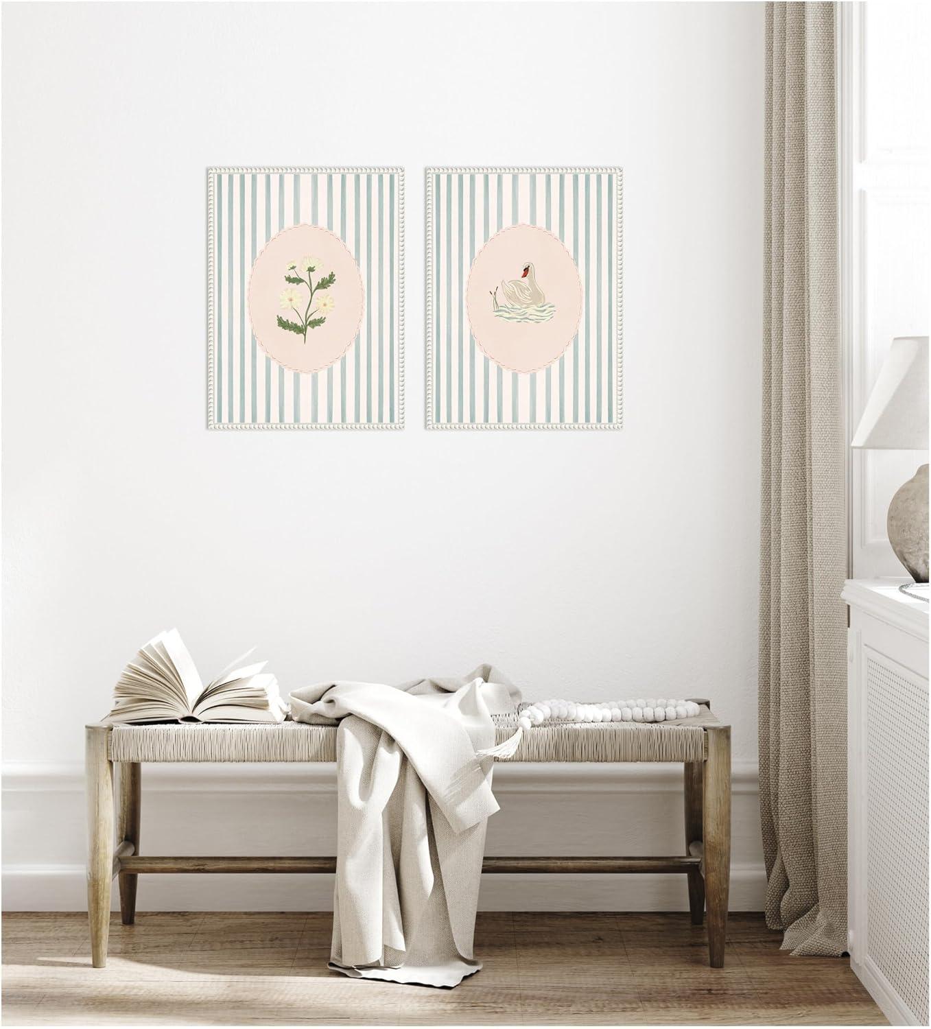 image:imageKate and Laurel Striped Heritage 2 Piece Framed Canvas Wall Art Set by Nikita Jariwala Sylvie Beaded White Vintage Flower Art for Wall Decor