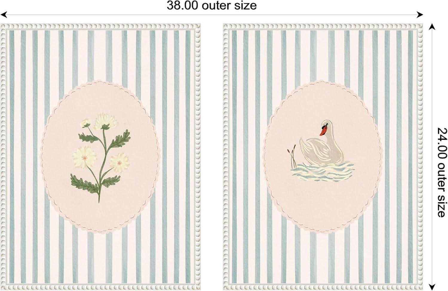 image:imageKate and Laurel Striped Heritage 2 Piece Framed Canvas Wall Art Set by Nikita Jariwala Sylvie Beaded White Vintage Flower Art for Wall Decor