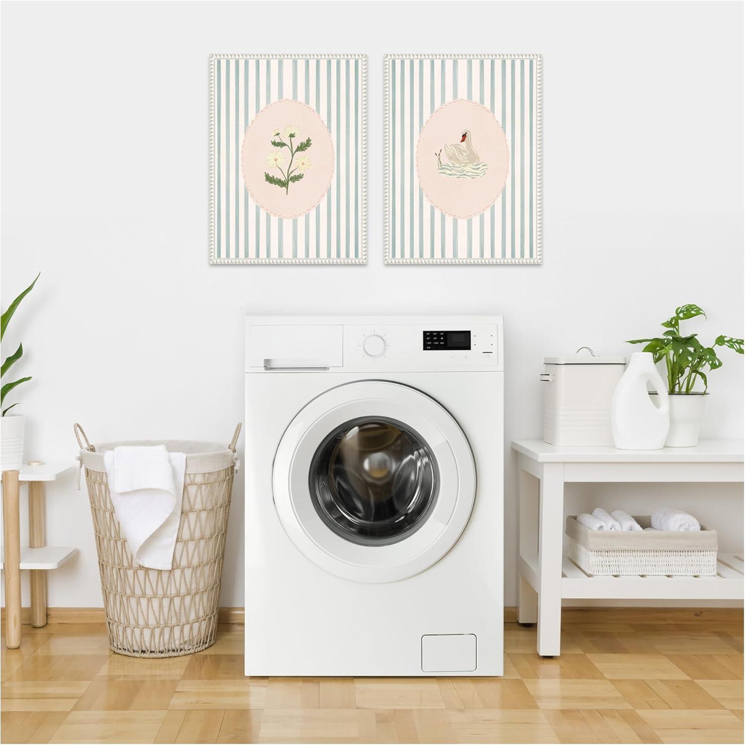 image:imageKate and Laurel Striped Heritage 2 Piece Framed Canvas Wall Art Set by Nikita Jariwala Sylvie Beaded White Vintage Flower Art for Wall Decor