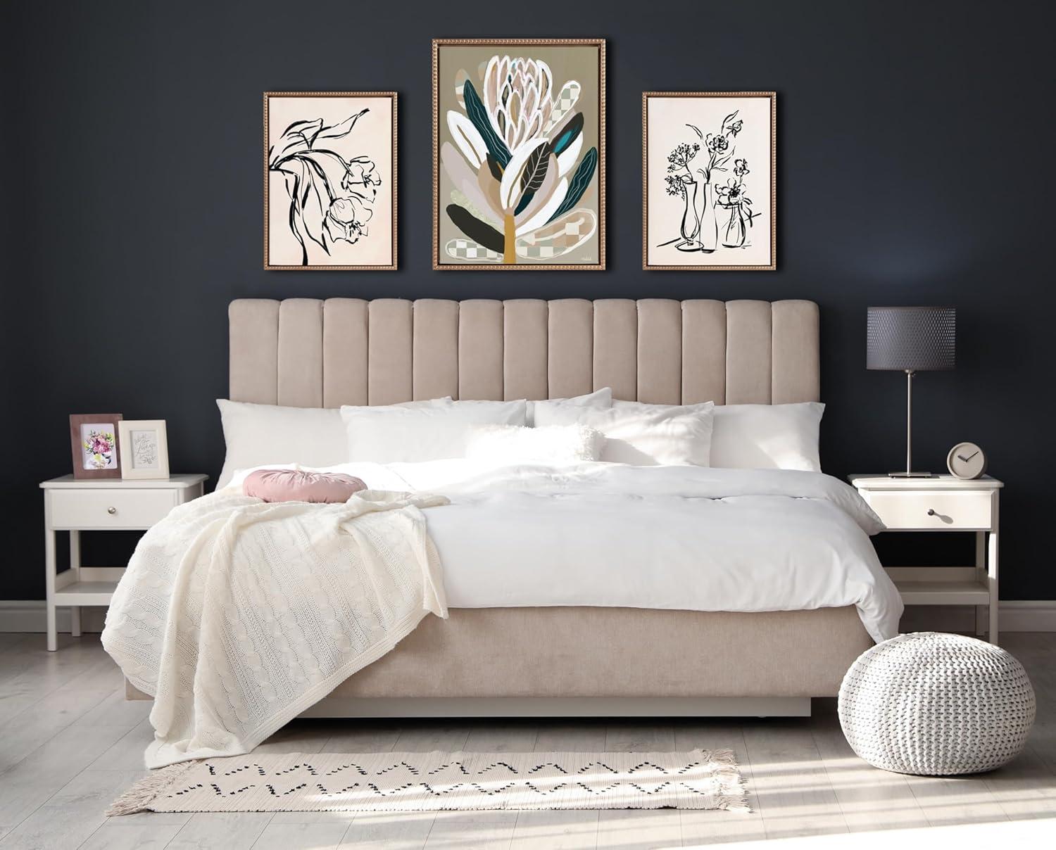 image:imageKate and Laurel Sylvie Beaded LV Floral 3 Vintage Framed Canvas Wall Art by Valerie McKeehan of Lily and Val 18x24 Gold Black Floral Sketch Art for Wall