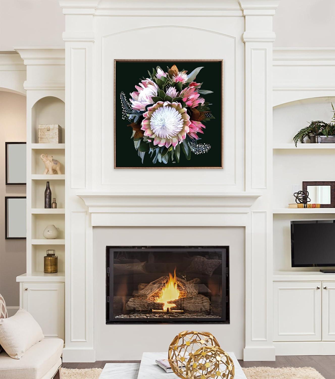 image:imageKate and Laurel Sylvie Beaded Peninsula Wild Flower Vintage Framed Canvas Wall Art by Inkheart Designs 30x30 Gold Modern Floral Bouquet Wall Decor