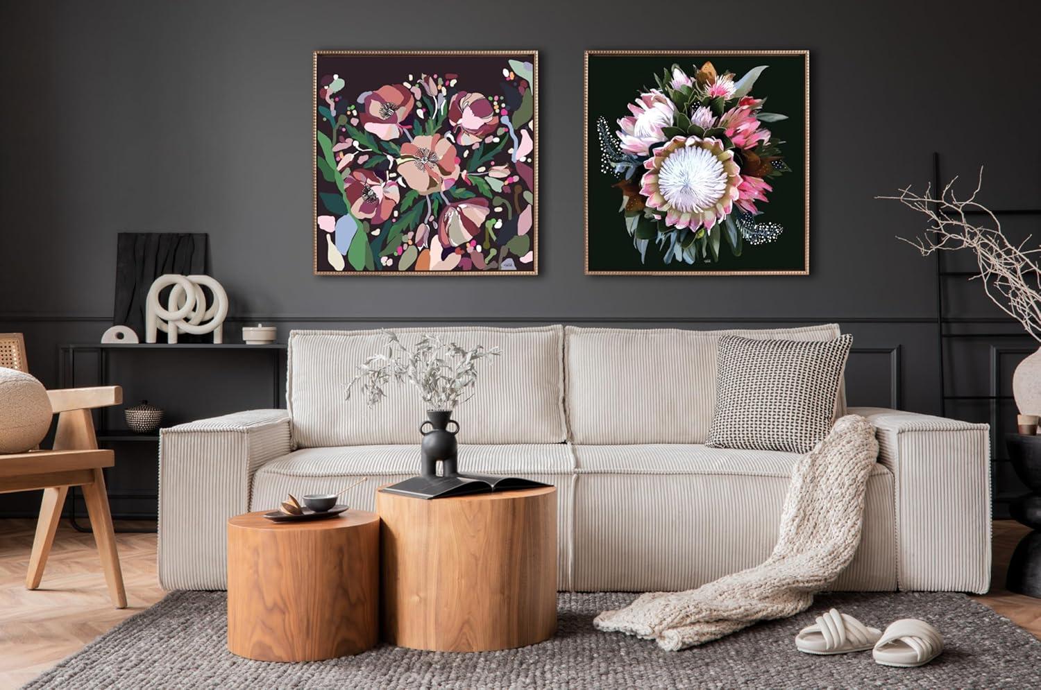 image:imageKate and Laurel Sylvie Beaded Peninsula Wild Flower Vintage Framed Canvas Wall Art by Inkheart Designs 30x30 Gold Modern Floral Bouquet Wall Decor