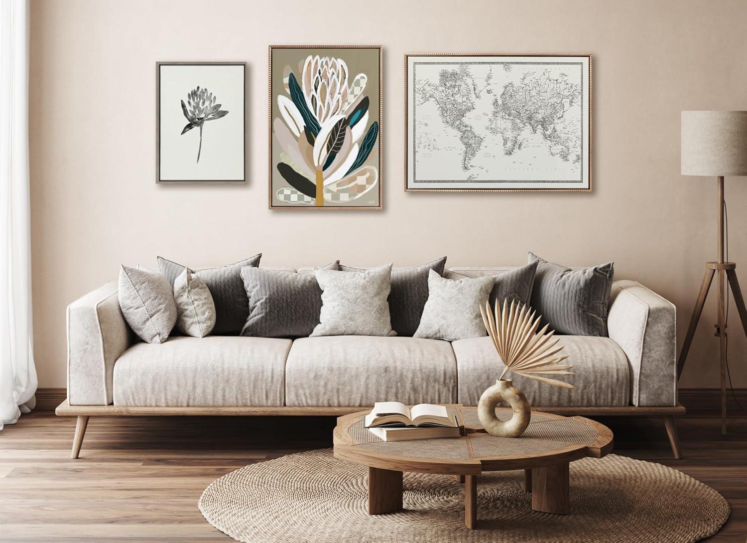 image:imageKate and Laurel Sylvie Beaded Sage Protea Vintage Framed Canvas Wall Art by Inkheart Designs 18x24 Gold Modern Neutral Flower Wall DcorBeaded Gold
