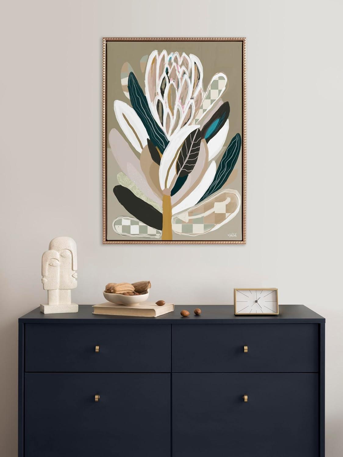 image:imageKate and Laurel Sylvie Beaded Sage Protea Vintage Framed Canvas Wall Art by Inkheart Designs 18x24 Gold Modern Neutral Flower Wall DcorBeaded Gold