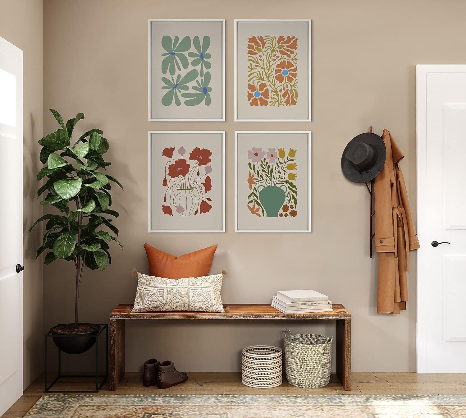 image:imageKate and Laurel Sylvie Colorful Abstract Retro Floral Multicolored Framed Canvas Wall Art by The Creative Bunch Studio 18x24 White Modern Abstract Botanical Vase with Contemporary Flower Art