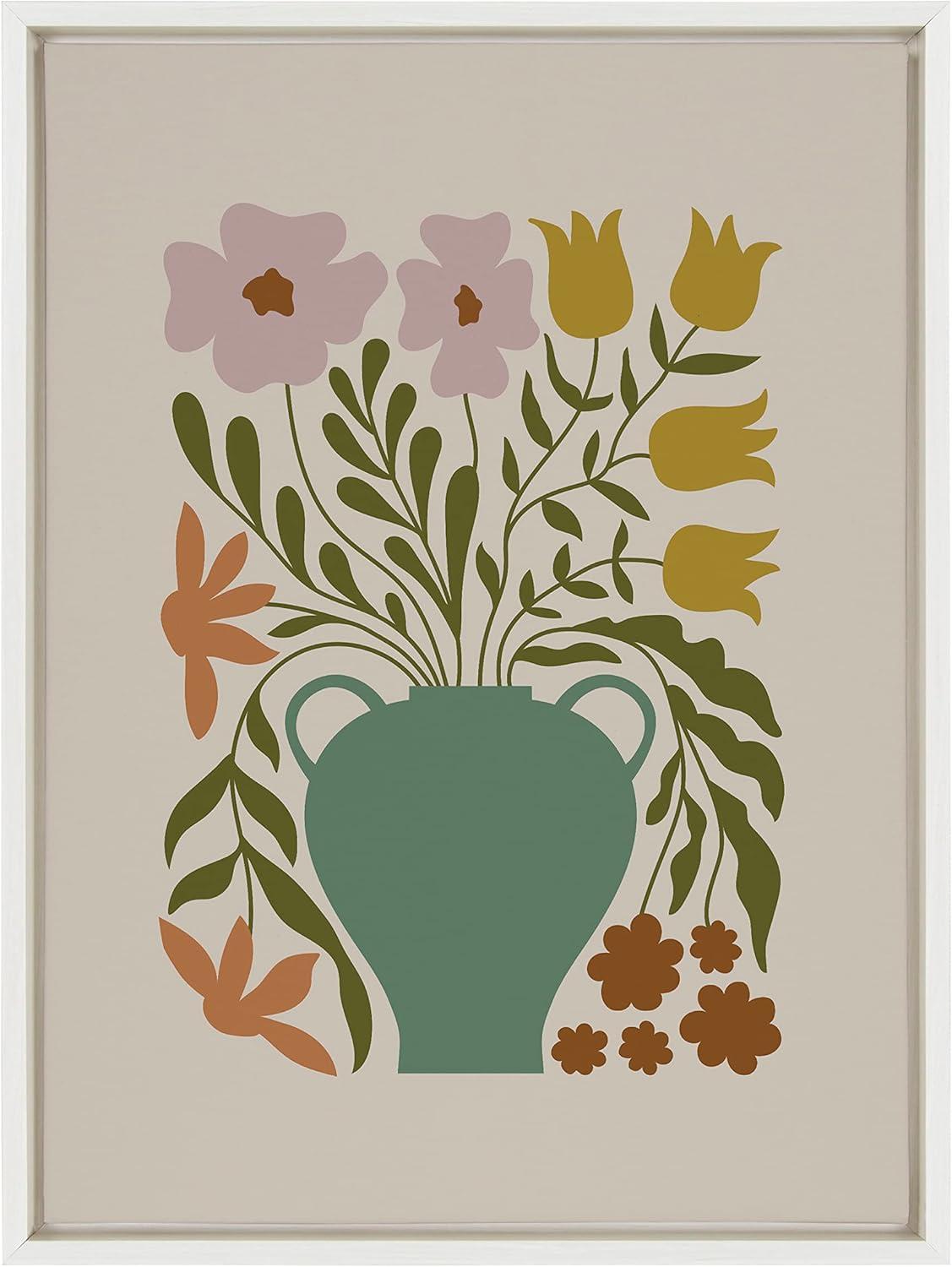 image:imageKate and Laurel Sylvie Colorful Abstract Retro Floral Multicolored Framed Canvas Wall Art by The Creative Bunch Studio 18x24 White Modern Abstract Botanical Vase with Contemporary Flower Art