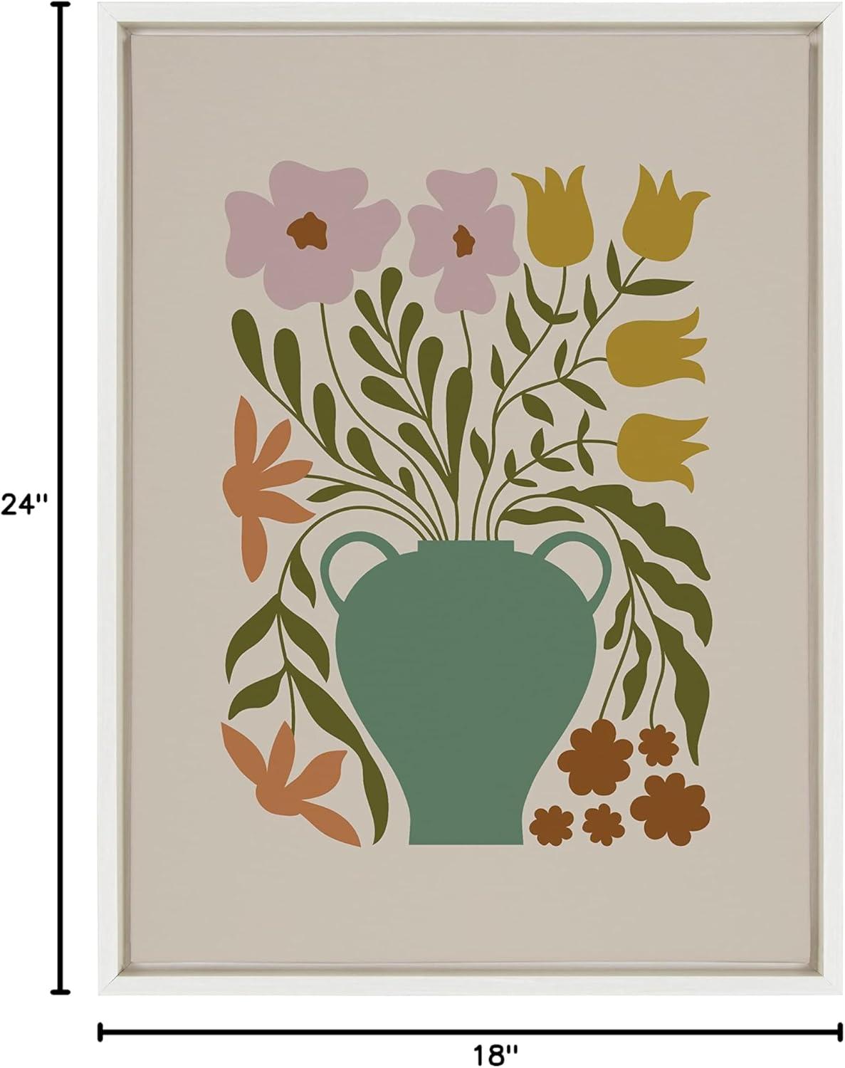 image:imageKate and Laurel Sylvie Colorful Abstract Retro Floral Multicolored Framed Canvas Wall Art by The Creative Bunch Studio 18x24 White Modern Abstract Botanical Vase with Contemporary Flower Art