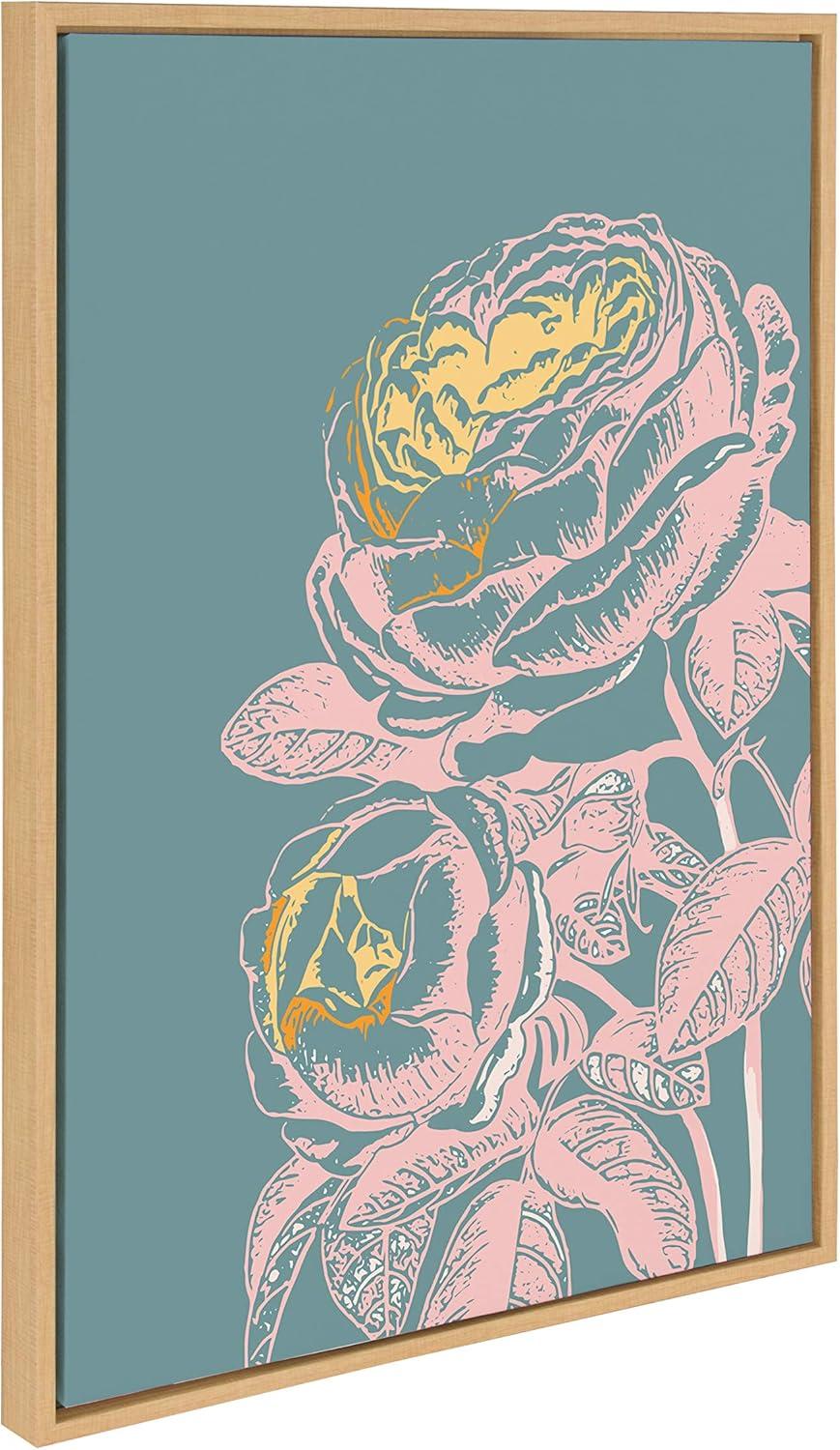 image:imageKate and Laurel Sylvie Floral in Teal Framed Canvas Wall Art by Apricot and Birch 18x24 Natural Vintage Floral Art for WallNatural