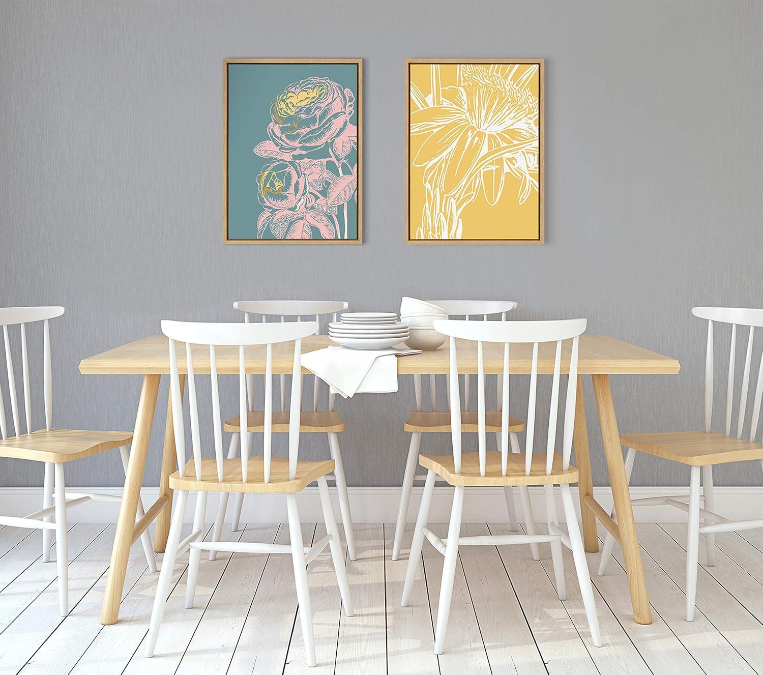 image:imageKate and Laurel Sylvie Floral in Teal Framed Canvas Wall Art by Apricot and Birch 18x24 Natural Vintage Floral Art for WallNatural