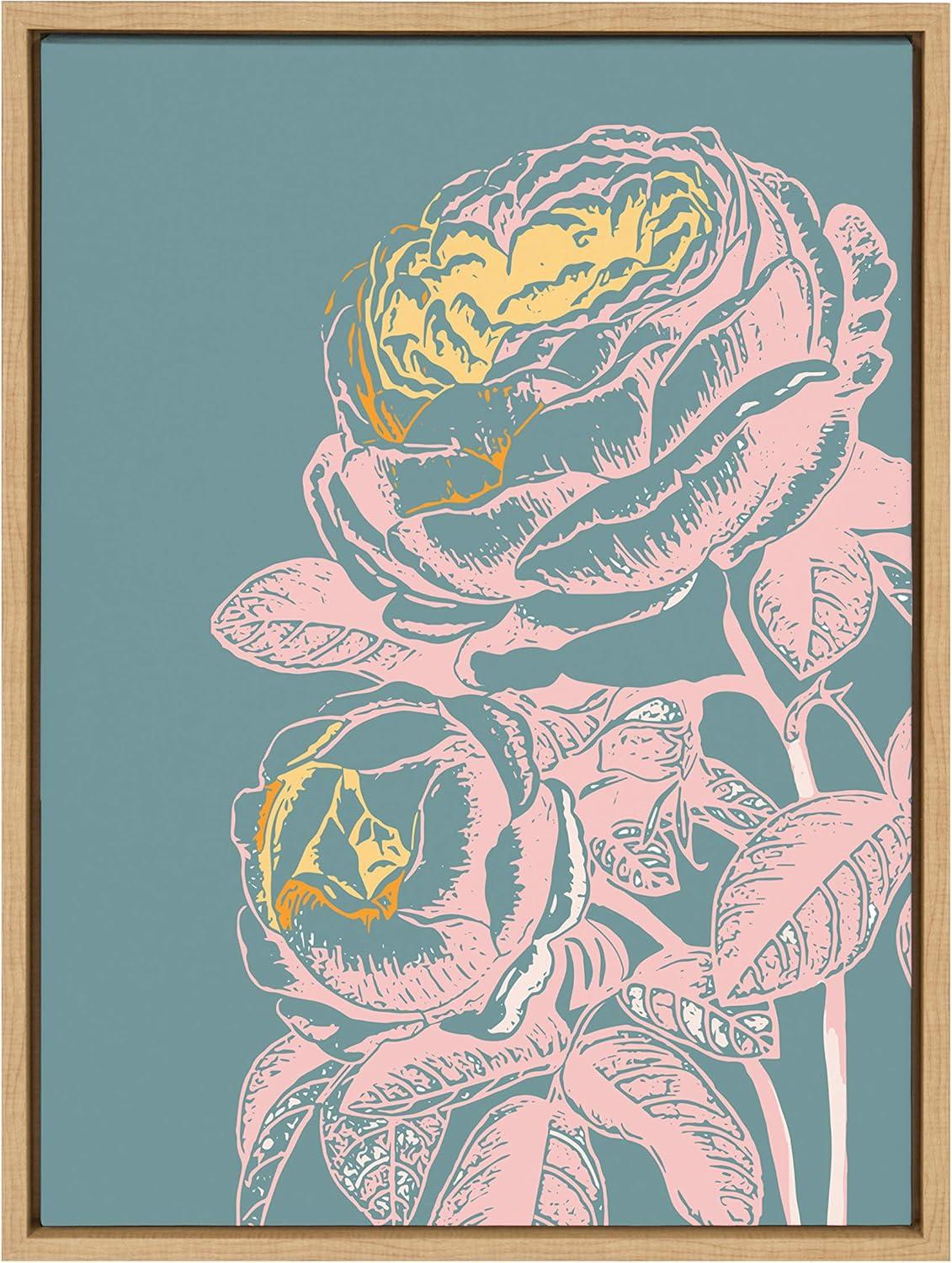 image:imageKate and Laurel Sylvie Floral in Teal Framed Canvas Wall Art by Apricot and Birch 18x24 Natural Vintage Floral Art for WallNatural