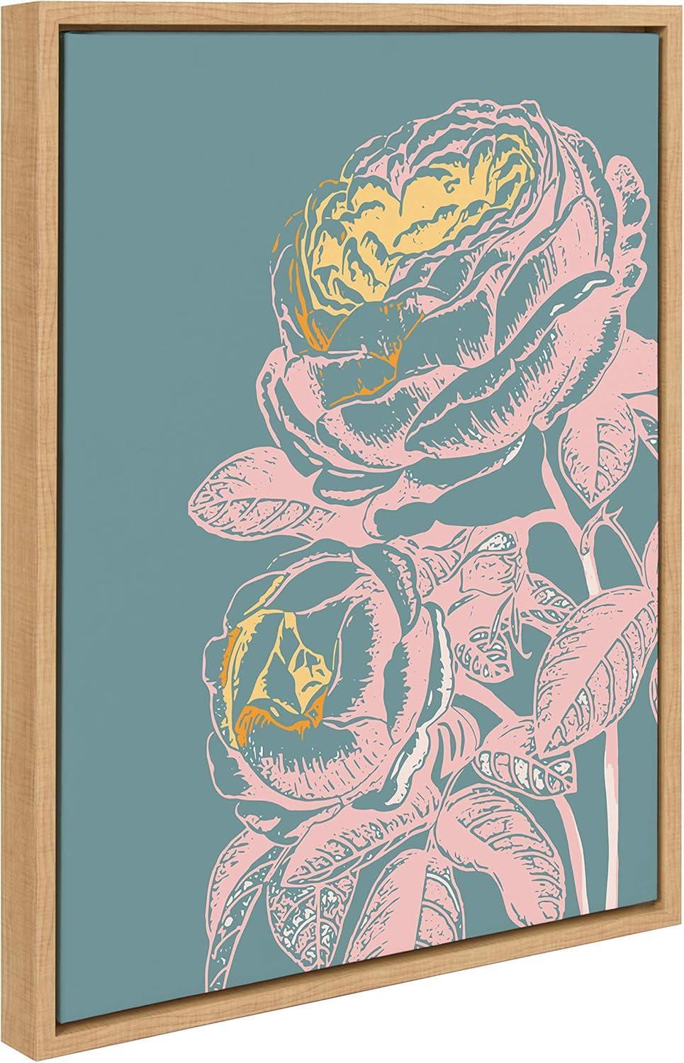 image:imageKate and Laurel Sylvie Floral in Teal Framed Canvas Wall Art by Apricot and Birch 18x24 Natural Vintage Floral Art for WallNatural