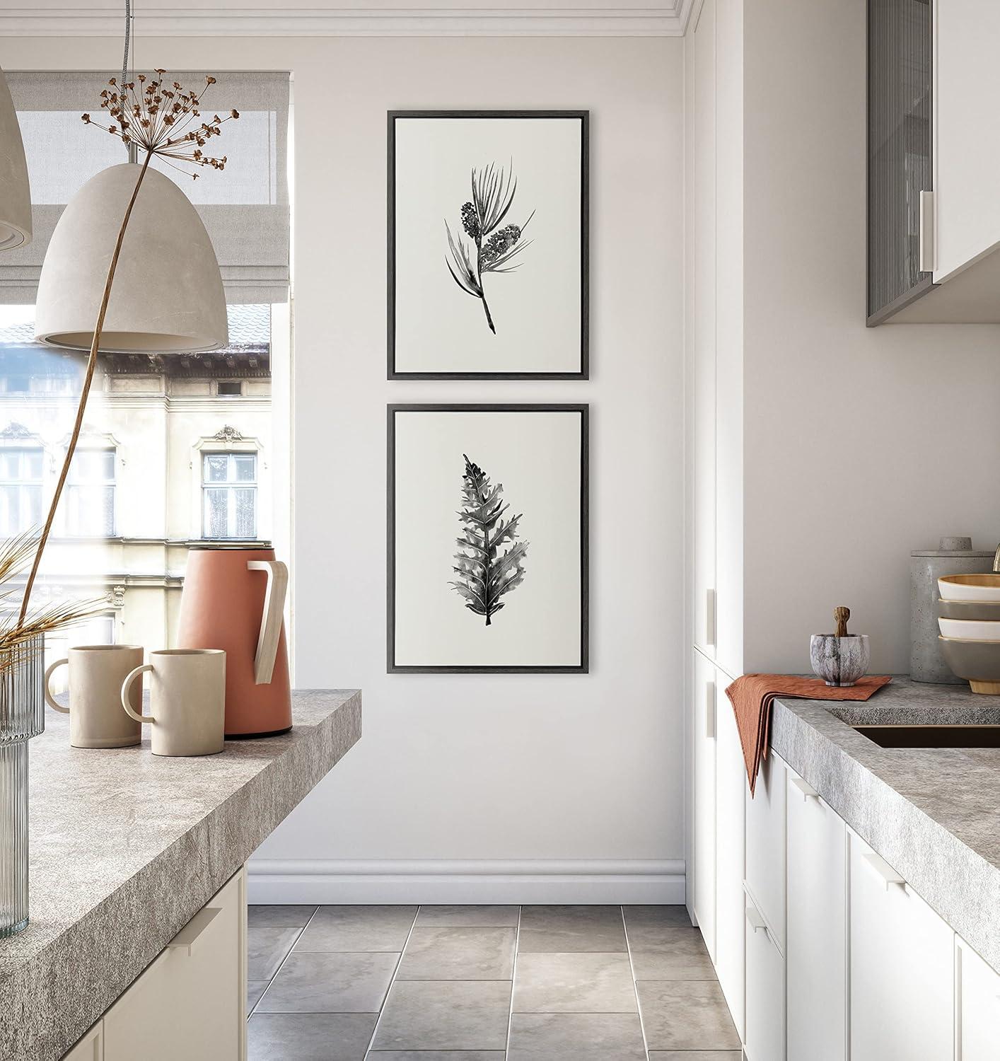 image:imageKate and Laurel Sylvie Vintage Botanical 3 and 4 Linen Textured Canvas Wall Art by Teju Reval of SnazzyHues Set of 2 18x24 Gray Decorative Calming Botanical Art for WallGray