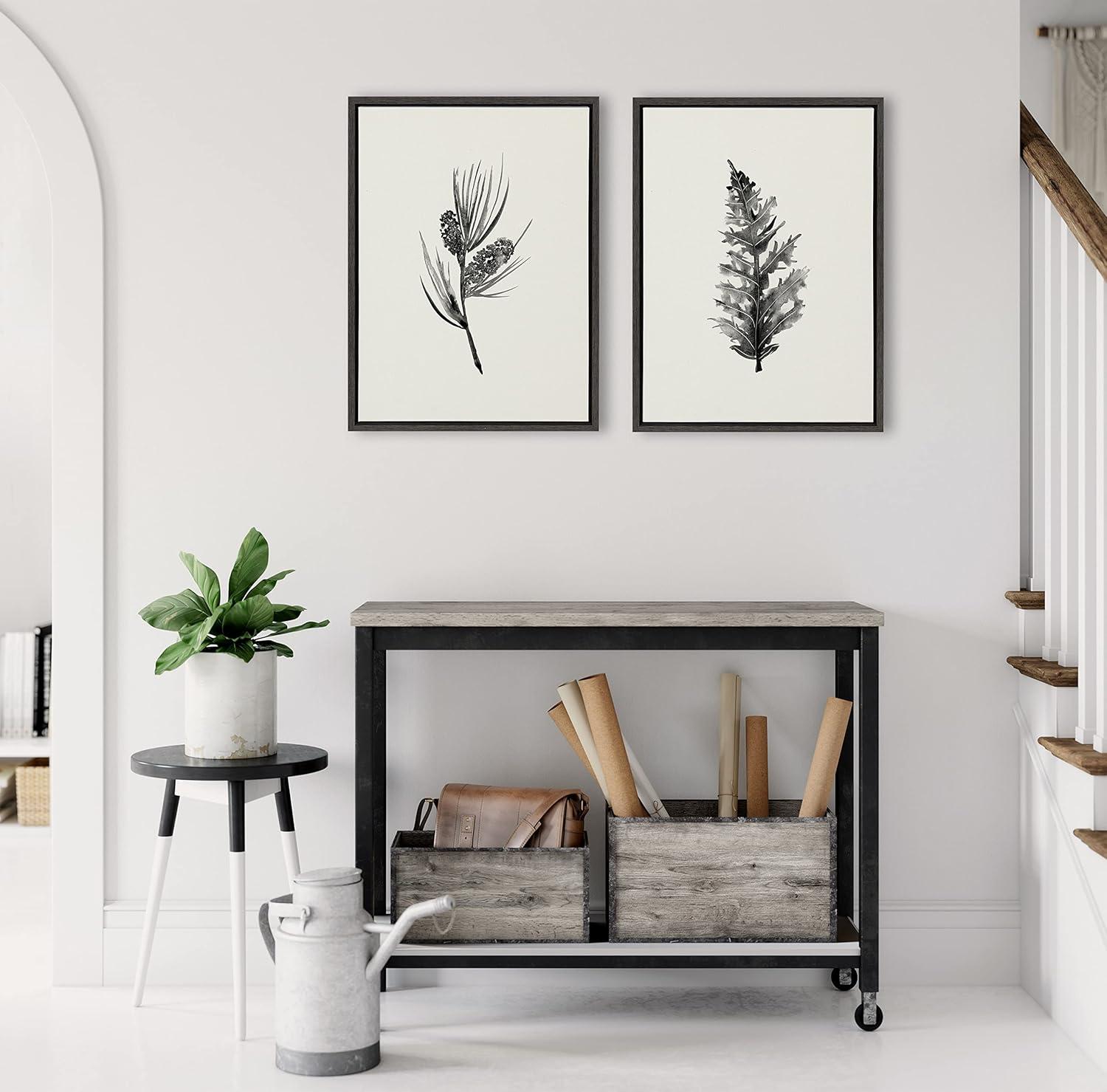 image:imageKate and Laurel Sylvie Vintage Botanical 3 and 4 Linen Textured Canvas Wall Art by Teju Reval of SnazzyHues Set of 2 18x24 Gray Decorative Calming Botanical Art for WallGray