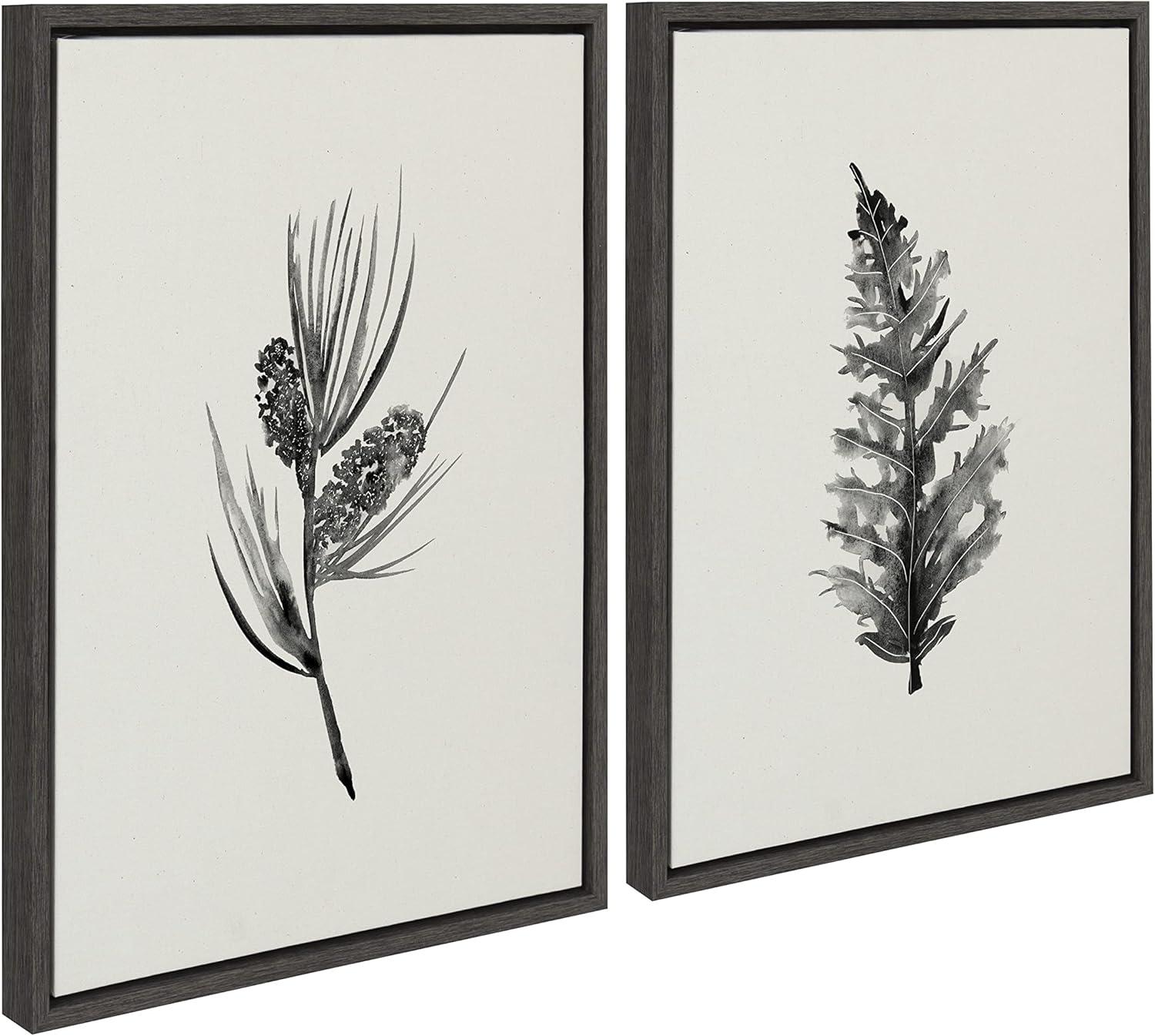 image:imageKate and Laurel Sylvie Vintage Botanical 3 and 4 Linen Textured Canvas Wall Art by Teju Reval of SnazzyHues Set of 2 18x24 Gray Decorative Calming Botanical Art for WallGray