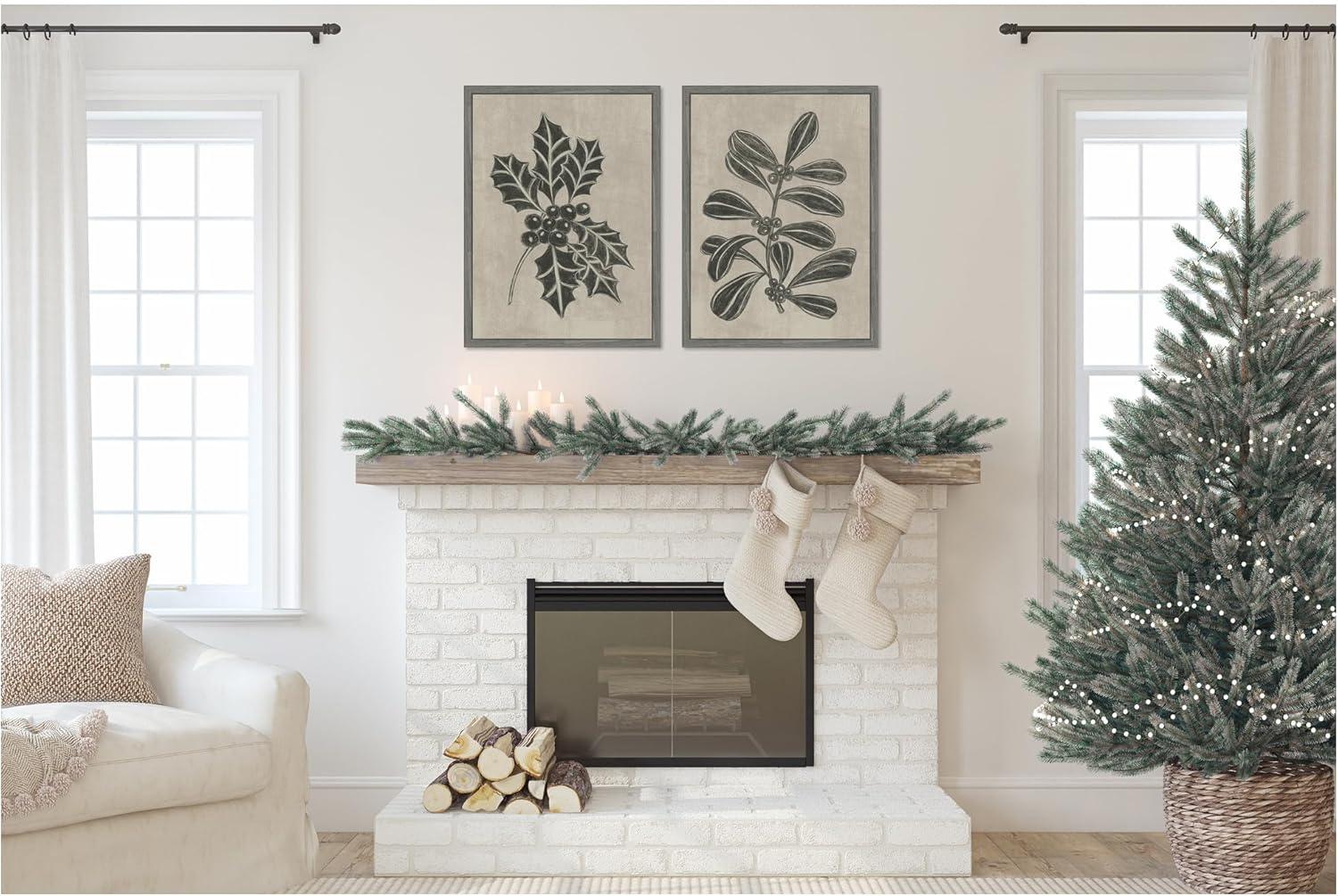 image:imageKate and Laurel Winter Holly and Berries  2 Piece Framed Canvas Wall Art Set by Nikita Jariwala Sylvie Greywash Vintage Holiday Art for Wall Decor