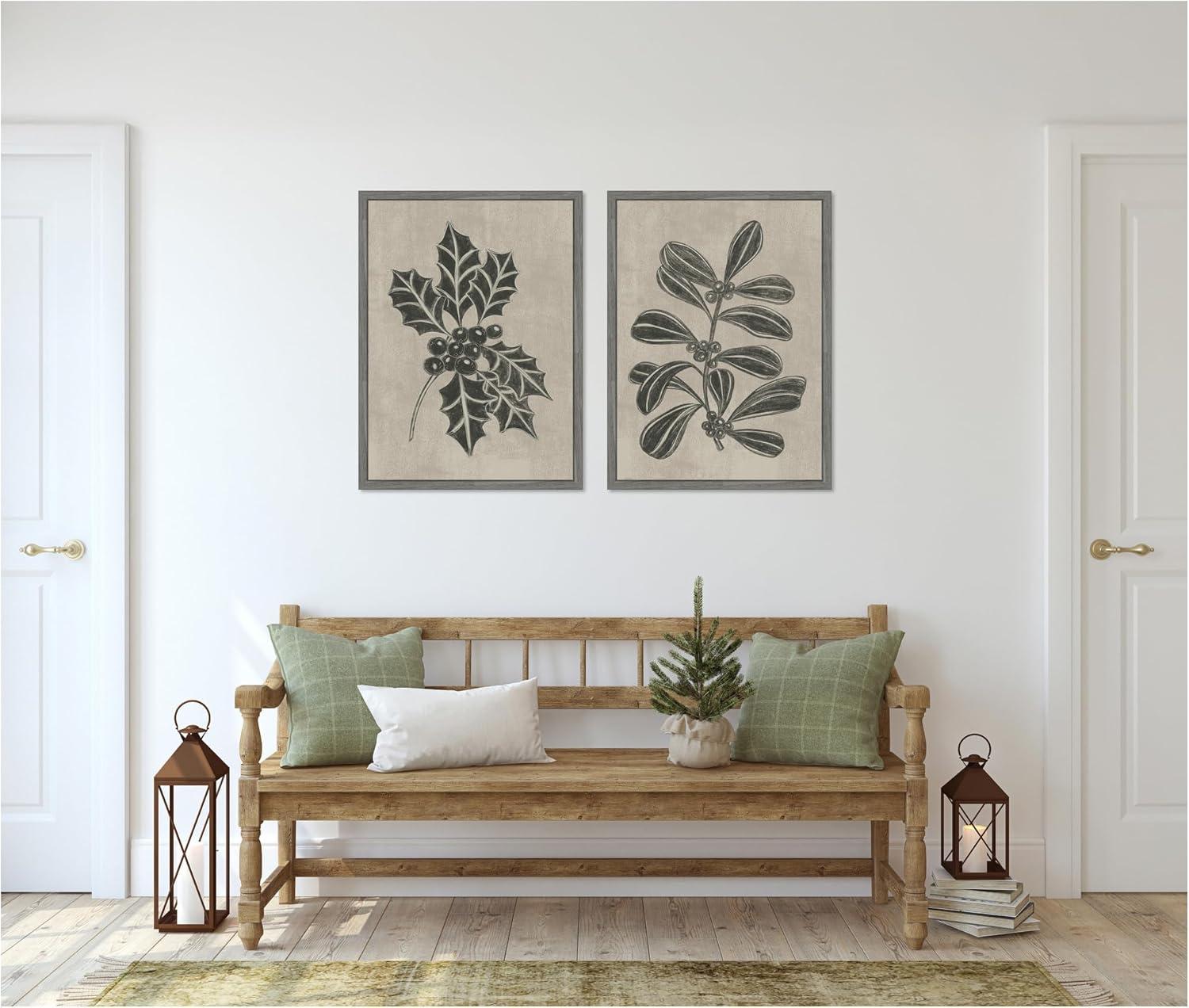 image:imageKate and Laurel Winter Holly and Berries  2 Piece Framed Canvas Wall Art Set by Nikita Jariwala Sylvie Greywash Vintage Holiday Art for Wall Decor