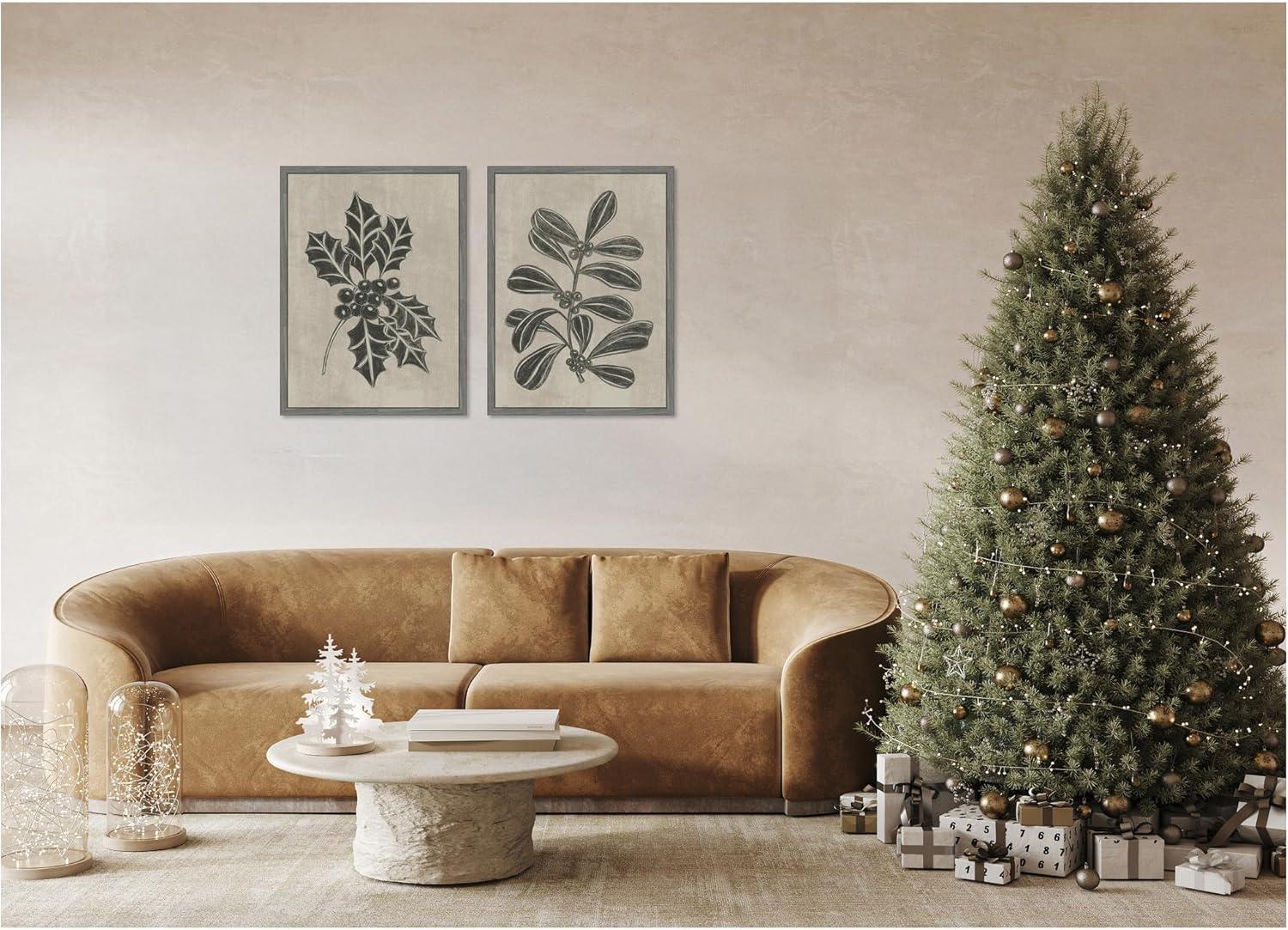 image:imageKate and Laurel Winter Holly and Berries  2 Piece Framed Canvas Wall Art Set by Nikita Jariwala Sylvie Greywash Vintage Holiday Art for Wall Decor