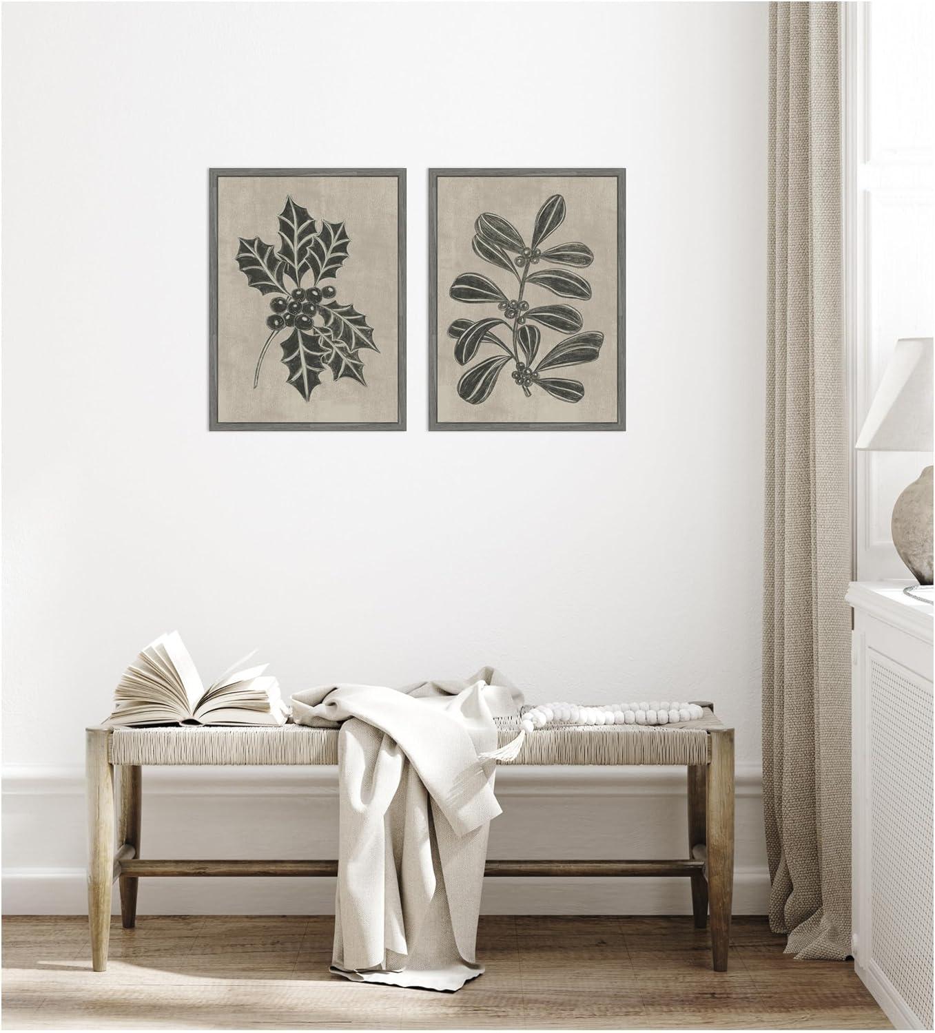 image:imageKate and Laurel Winter Holly and Berries  2 Piece Framed Canvas Wall Art Set by Nikita Jariwala Sylvie Greywash Vintage Holiday Art for Wall Decor