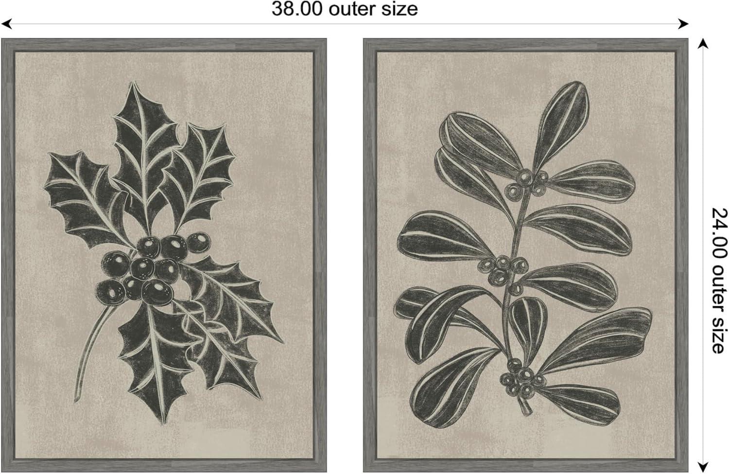 image:imageKate and Laurel Winter Holly and Berries  2 Piece Framed Canvas Wall Art Set by Nikita Jariwala Sylvie Greywash Vintage Holiday Art for Wall Decor