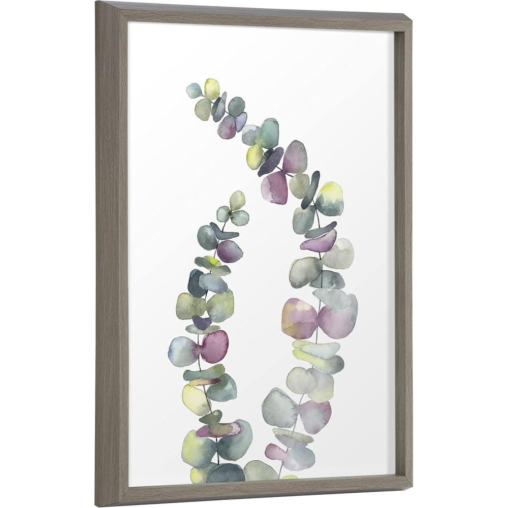 image:imageKate and Laurel Blake Eucalyptus 2 Branches Framed Printed Glass Wall Art by Emily Marie Watercolors 18x24 Gray Decorative Succulent Art for WallGray