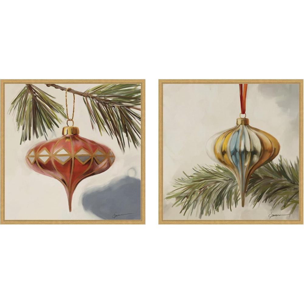 image:imageKate and Laurel Nostalgic Holiday 2 Piece Framed Canvas Wall Art Set by Mary Sparrow Sylvie Bright Gold Vintage Holiday Art for Wall Decor